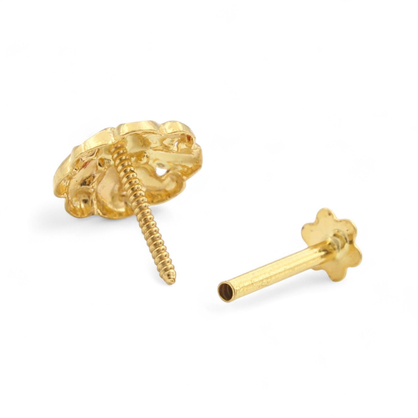 18K Real Gold Two in One women Nose pin cum Earring Gold Screw Back