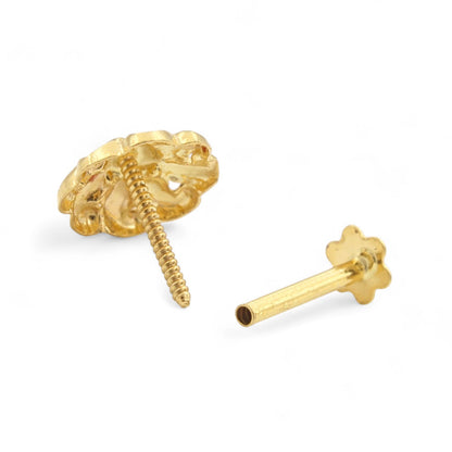 18K Real Gold Two in One women Nose pin cum Earring Gold Screw Back