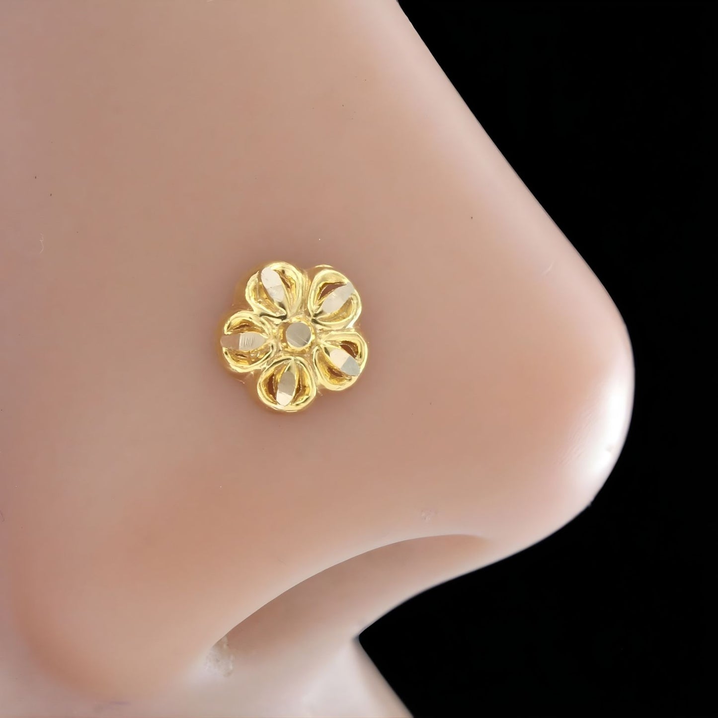 Ethnic 18K Real Gold Two in One women Nose pin cum Earring Gold Screw Back