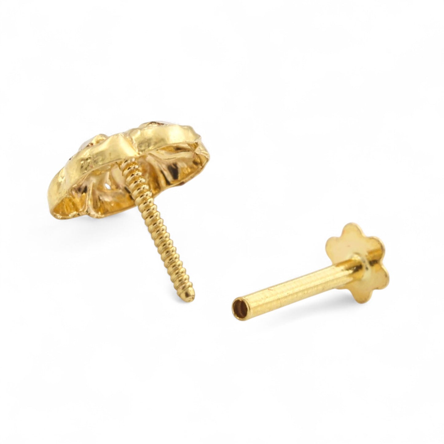 Ethnic 18K Real Gold Two in One women Nose pin cum Earring Gold Screw Back