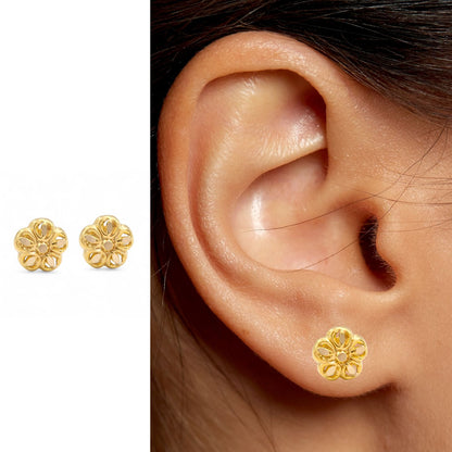 Ethnic 18K Real Gold Two in One women Nose pin cum Earring Gold Screw Back