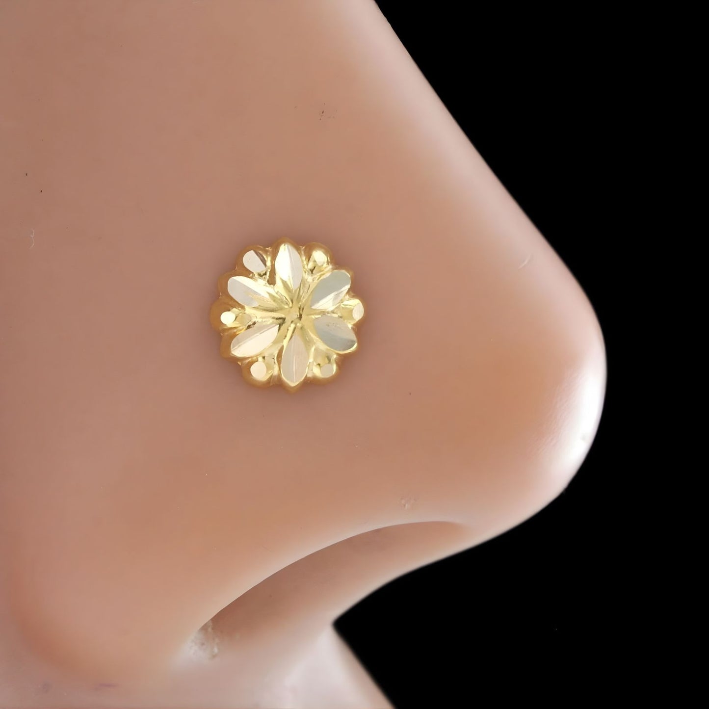 18K Real Gold Two in One women Nose pin cum Earring Gold Screw Back