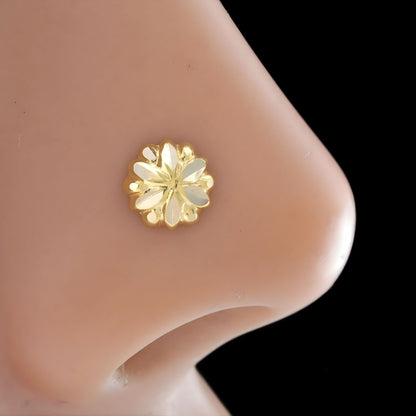18K Real Gold Two in One women Nose pin cum Earring Gold Screw Back