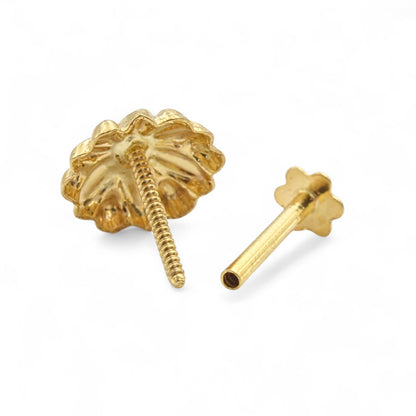 18K Real Gold Two in One women Nose pin cum Earring Gold Screw Back