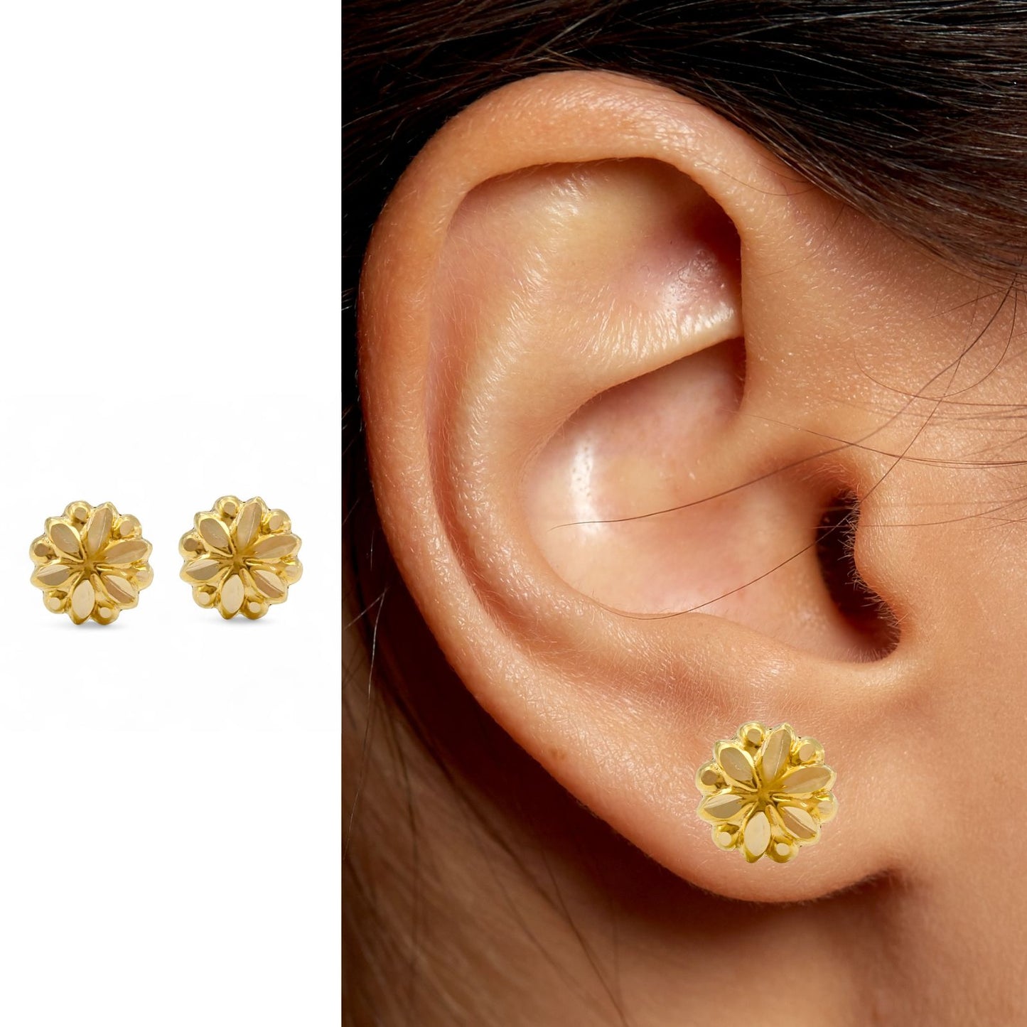 18K Real Gold Two in One women Nose pin cum Earring Gold Screw Back