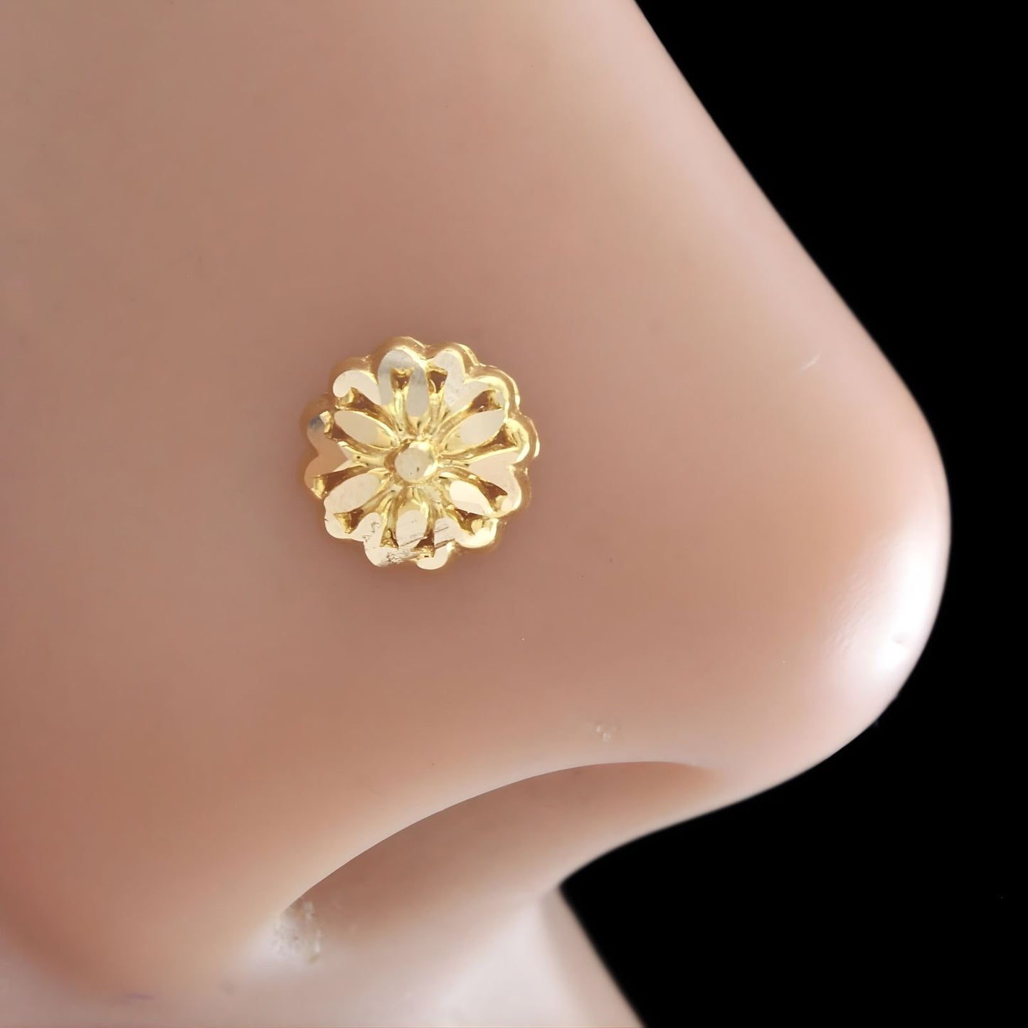 18K Real Gold Two in One women Nose pin cum Earring Gold Screw Back