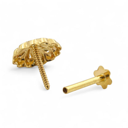 18K Real Gold Two in One women Nose pin cum Earring Gold Screw Back