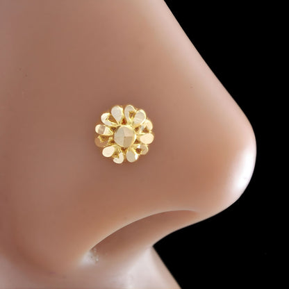 Small 18K Real Gold Two in One women Nose pin cum Earring Gold Screw Back