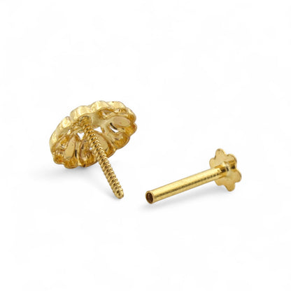 Small 18K Real Gold Two in One women Nose pin cum Earring Gold Screw Back