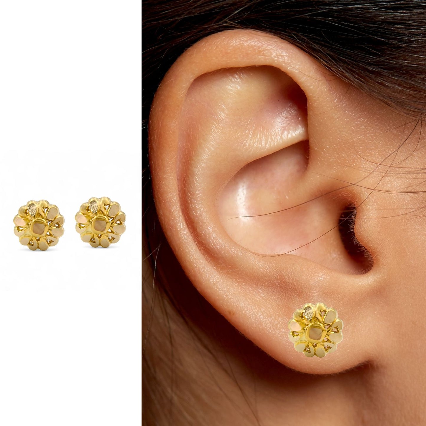 Small 18K Real Gold Two in One women Nose pin cum Earring Gold Screw Back