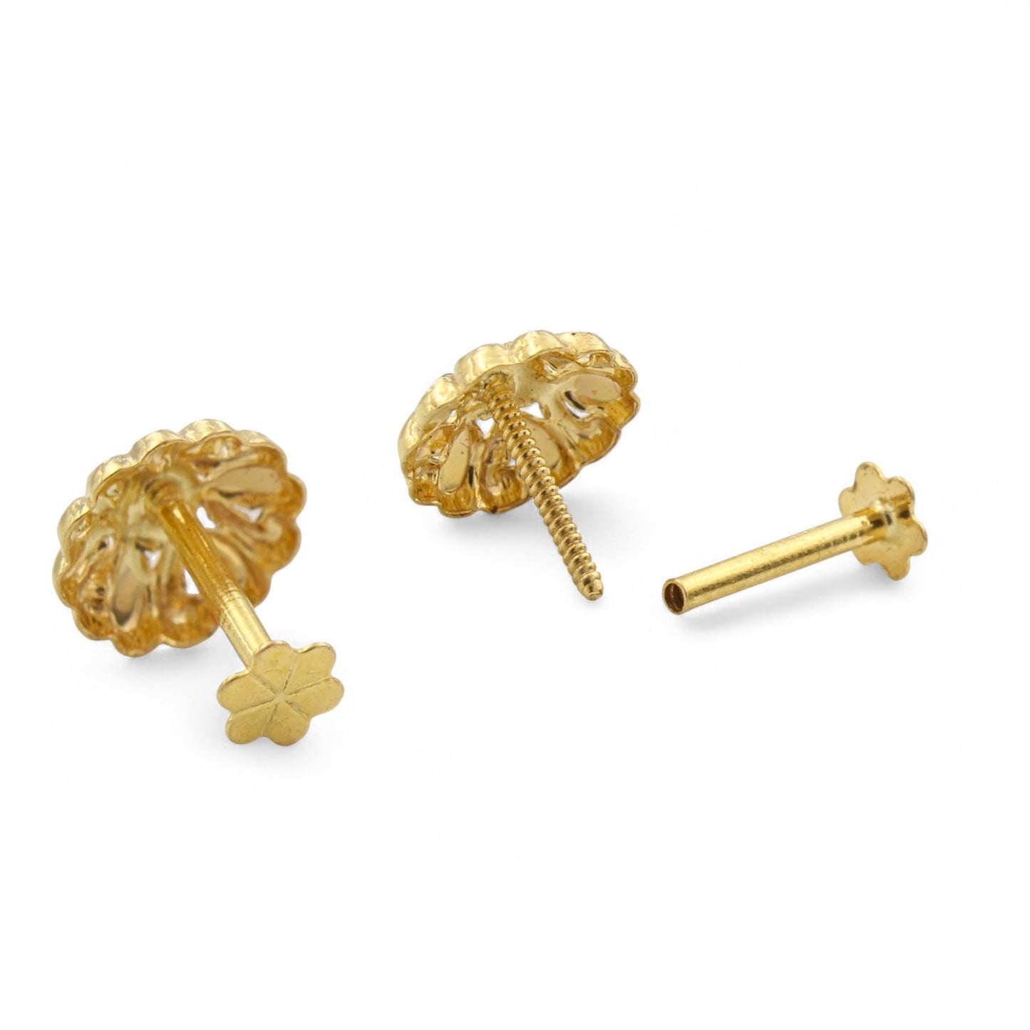 Small 18K Real Gold Two in One women Nose pin cum Earring Gold Screw Back