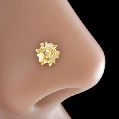 Unique 18K Real Gold Two in One women Nose pin cum Earring Gold Screw Back