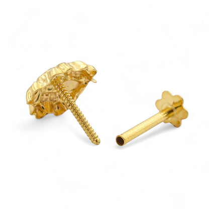 Unique 18K Real Gold Two in One women Nose pin cum Earring Gold Screw Back