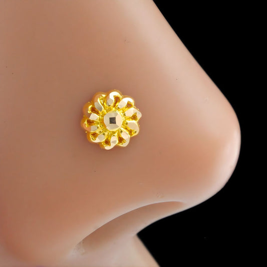 18K Real Gold women spiral Nose pin nose ring Push Pin