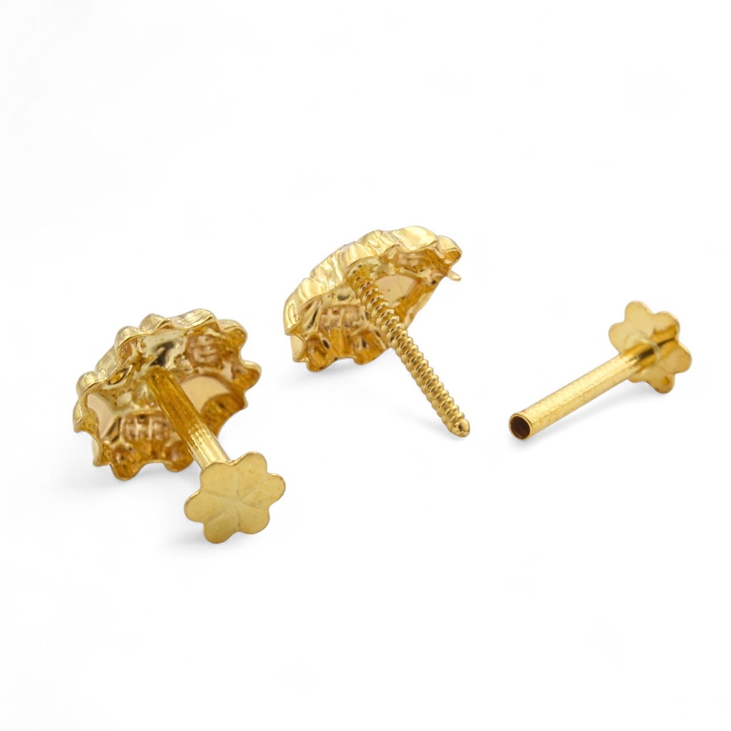 Unique 18K Real Gold Two in One women Nose pin cum Earring Gold Screw Back