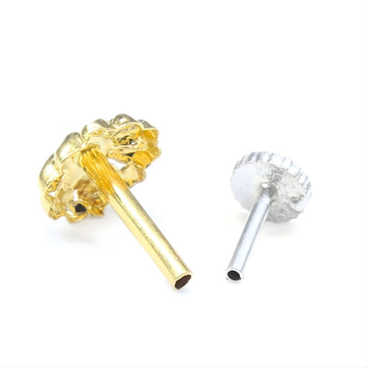 18K Real Gold women spiral Nose pin nose ring Push Pin