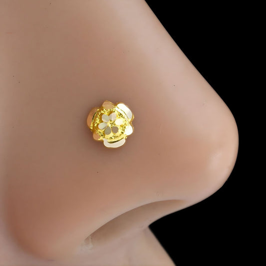 Floral 18K Real Gold women Nose pin nose ring Push Pin