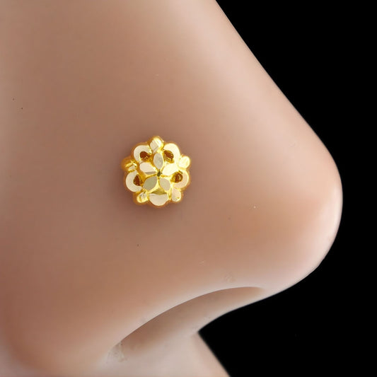18K Real Gold women Nose pin nose ring Push Pin