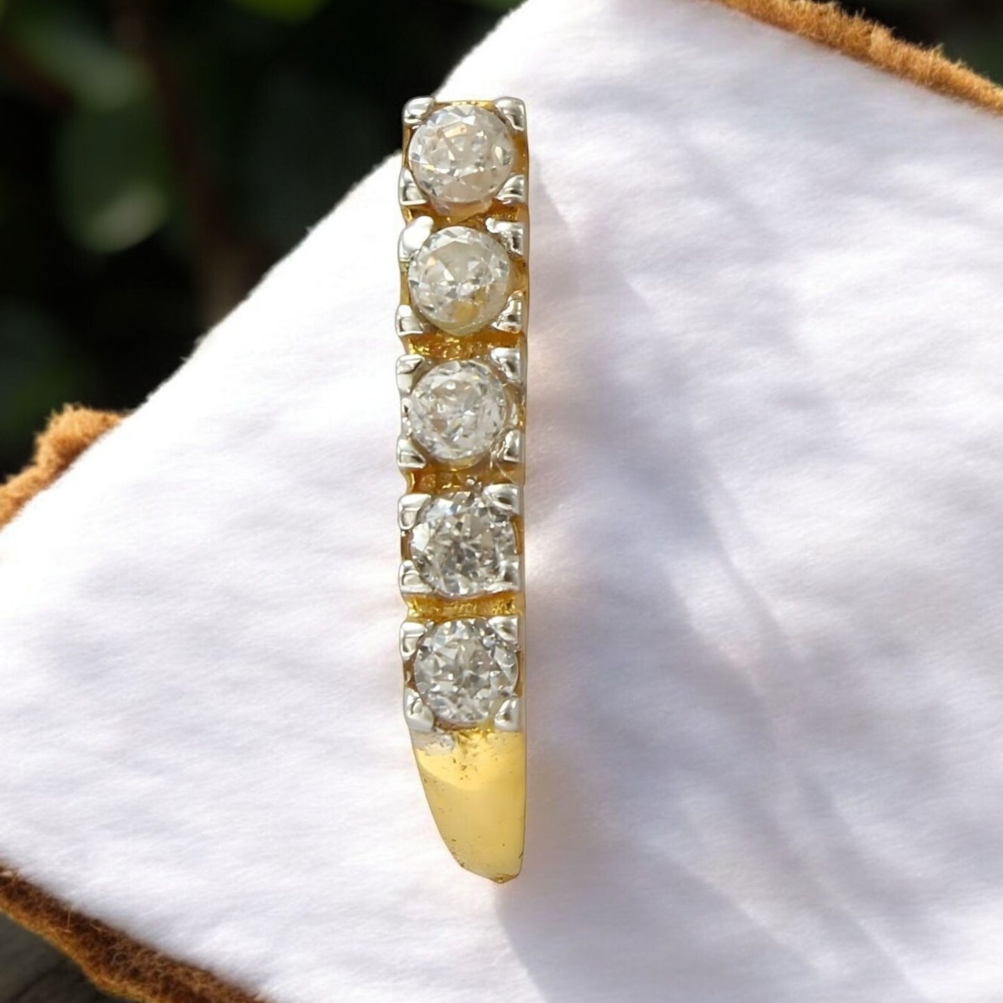 Vertical 18K Real Gold White CZ Nose pin nose ring Push Pin