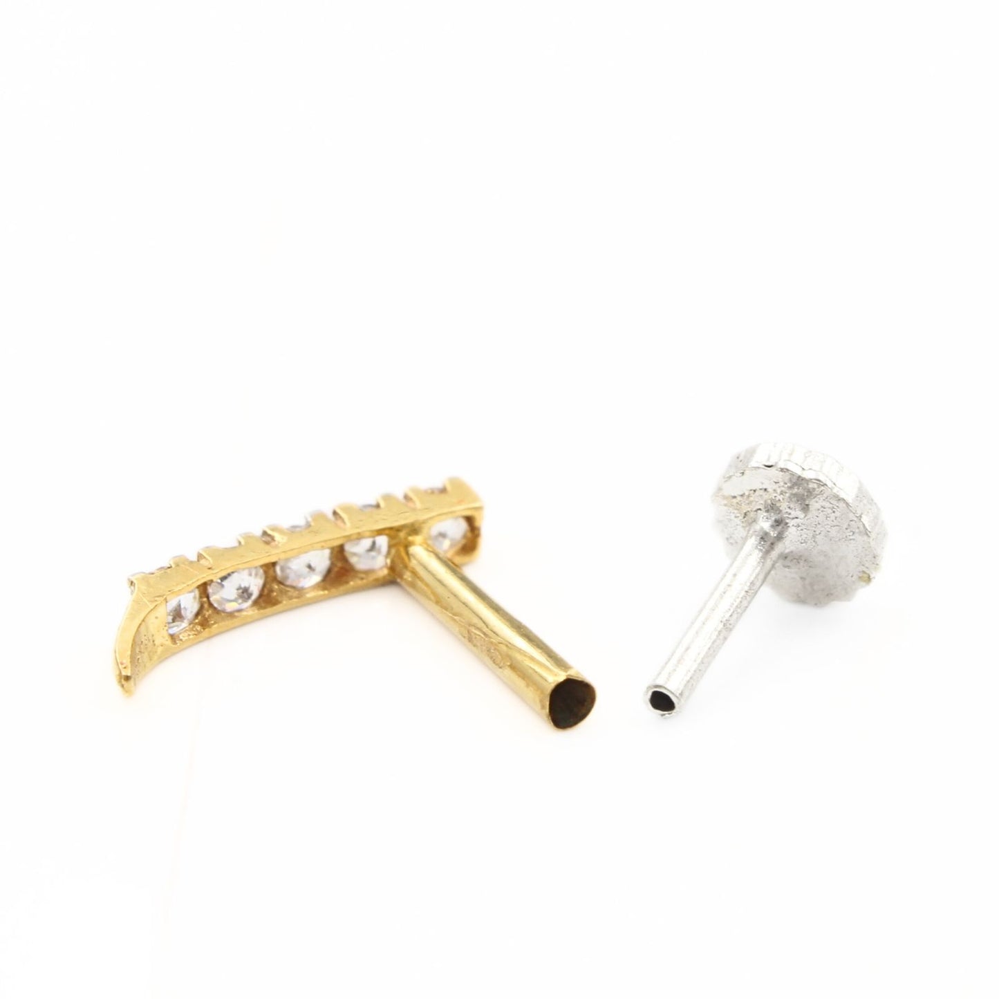 Vertical 18K Real Gold White CZ Nose pin nose ring Push Pin