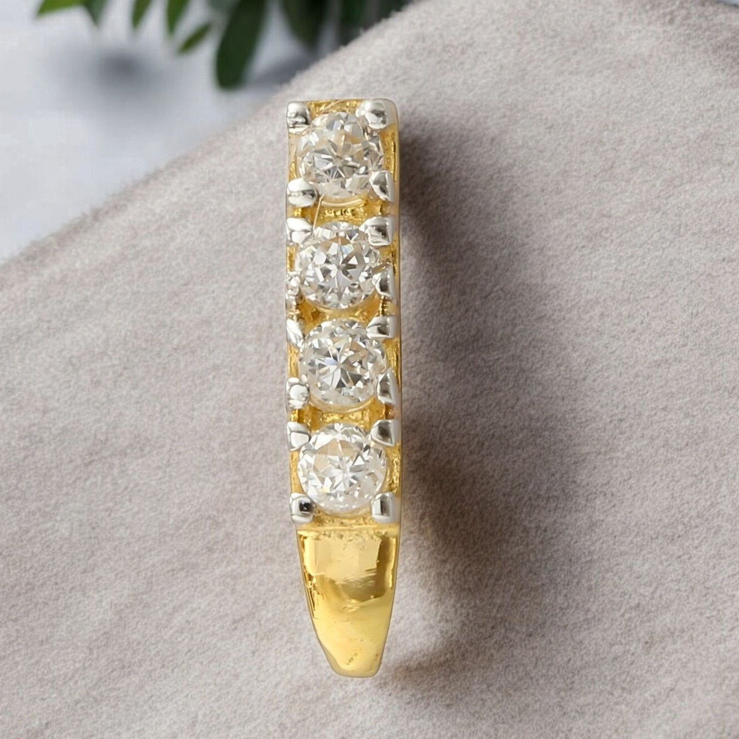 Vertical 18K Real Gold White CZ Nose pin nose ring Push Pin