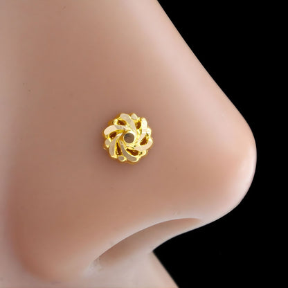 18K Real Gold women spiral Nose pin nose ring Push Pin
