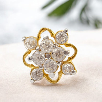 Cute floral 18K Real Gold White CZ Nose pin nose ring Push Pin