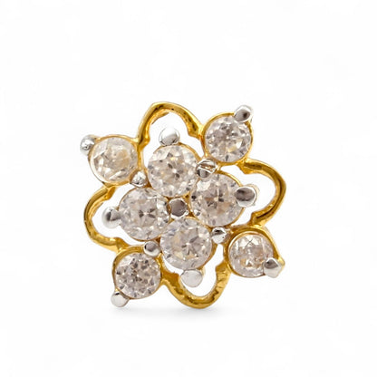 Cute floral 18K Real Gold White CZ Nose pin nose ring Push Pin