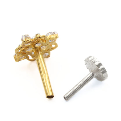 Cute floral 18K Real Gold White CZ Nose pin nose ring Push Pin