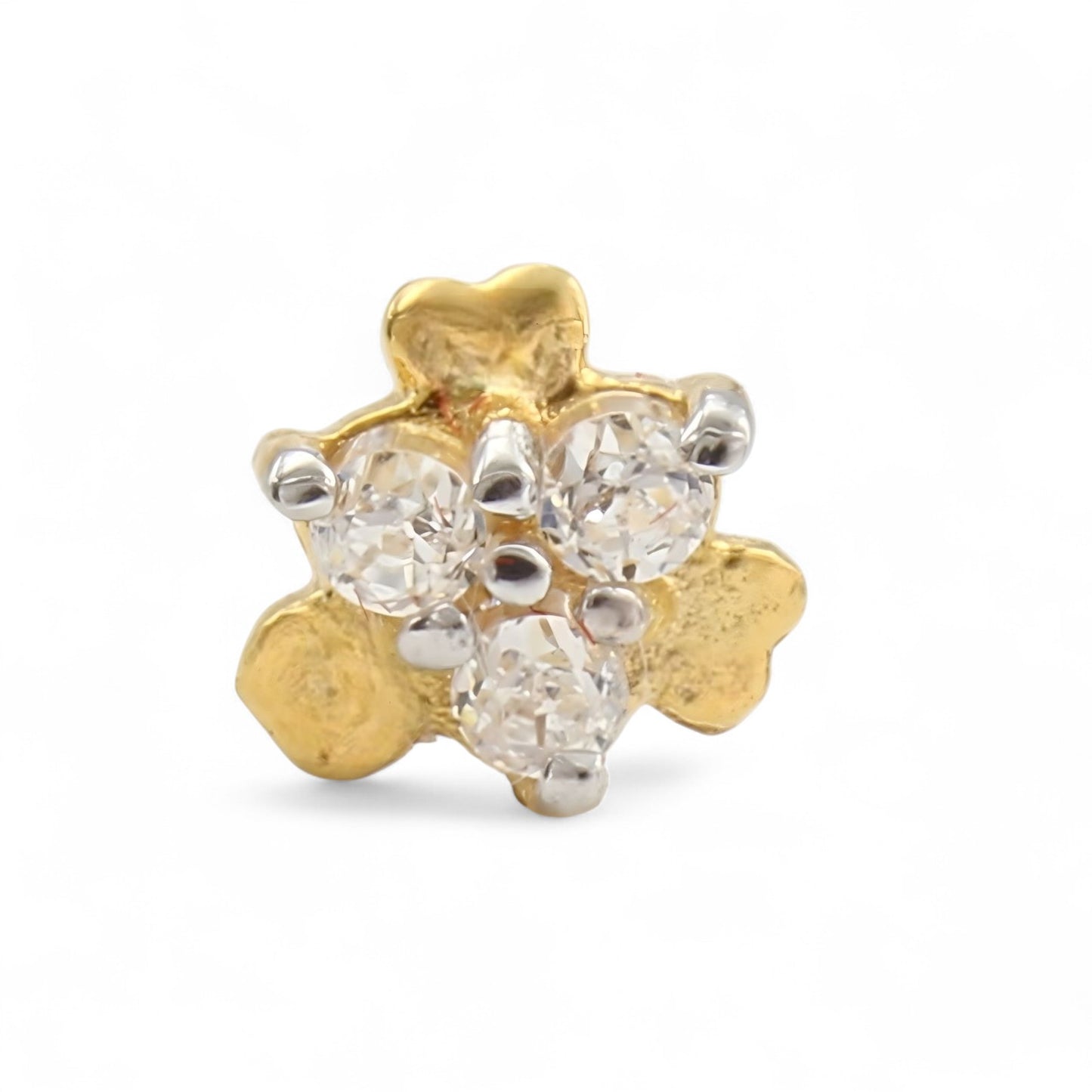 Tiny floral 18K Real Gold White CZ Nose pin nose ring Push Pin