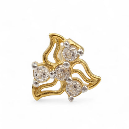 Cute 18K Real Gold White CZ Nose pin nose ring Push Pin