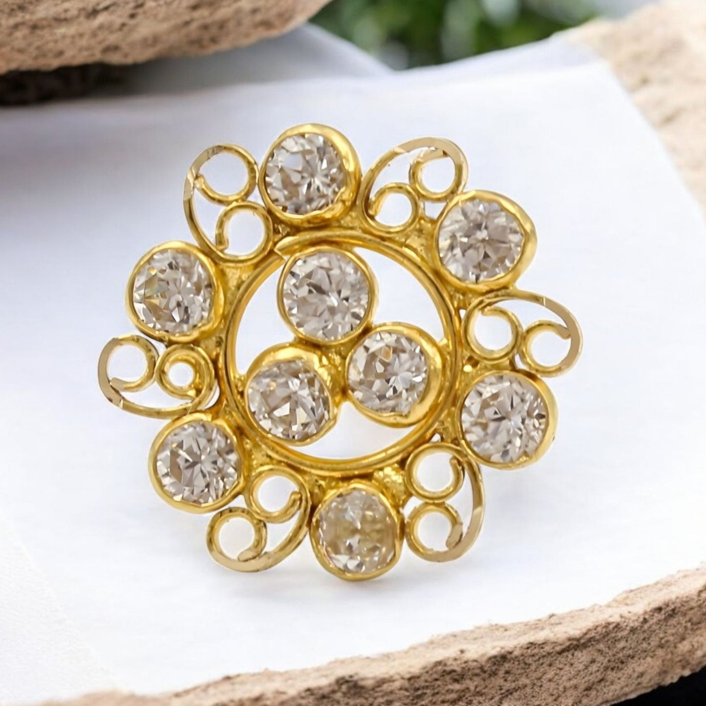 Floral style 18K Real Gold White CZ Nose pin nose ring Push Pin
