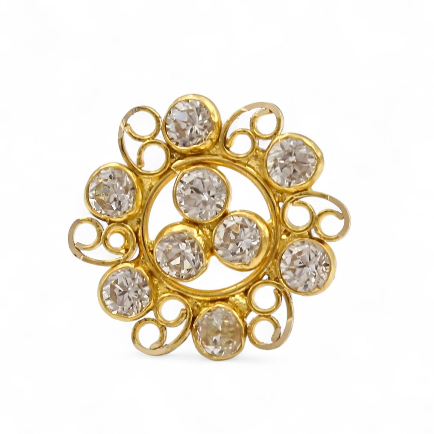 Floral style 18K Real Gold White CZ Nose pin nose ring Push Pin