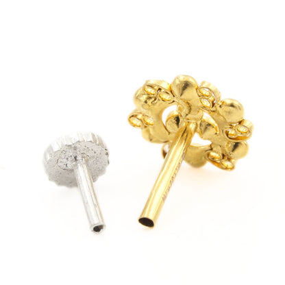 Floral style 18K Real Gold White CZ Nose pin nose ring Push Pin