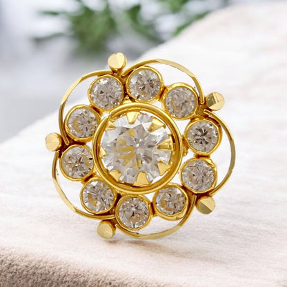 Flower style 18K Real Gold White CZ Nose pin nose ring Push Pin