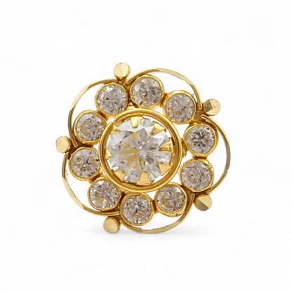 Flower style 18K Real Gold White CZ Nose pin nose ring Push Pin
