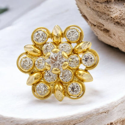 Cute 18K Real Gold White CZ Nose pin nose ring Push Pin