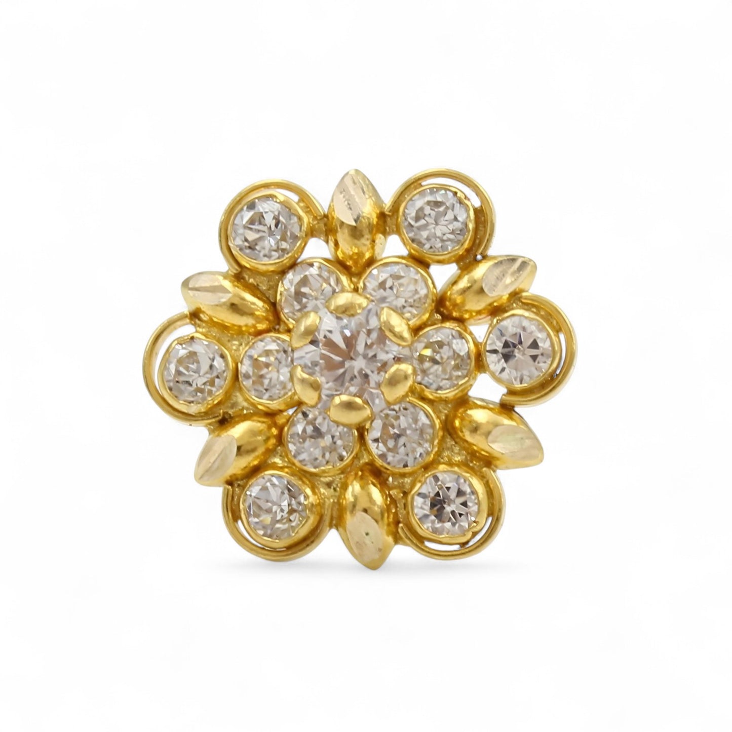 Cute 18K Real Gold White CZ Nose pin nose ring Push Pin