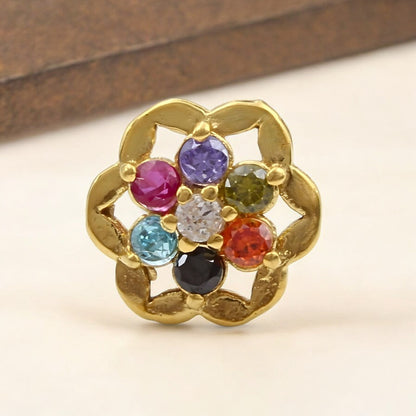 Floral 18K Real Gold Multi CZ handmade Nose pin nose ring Push Pin