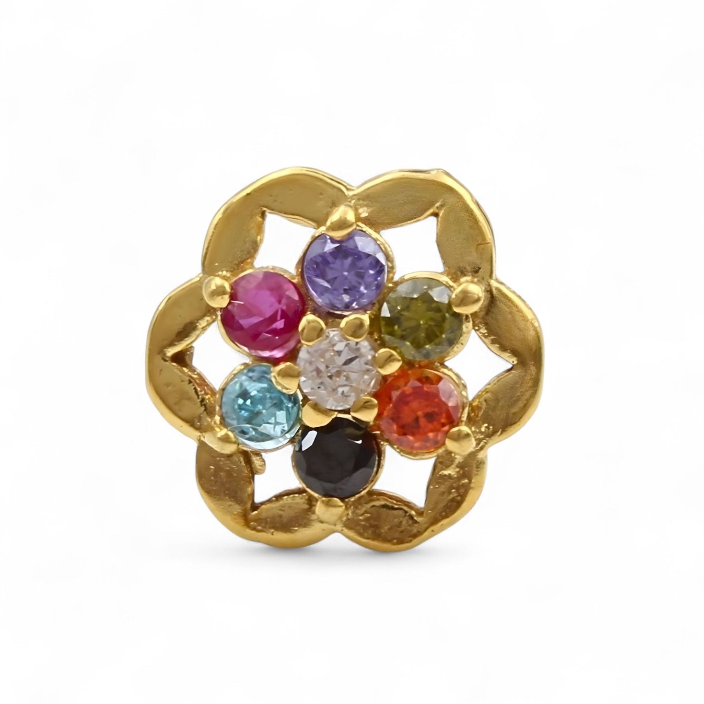 Floral 18K Real Gold Multi CZ handmade Nose pin nose ring Push Pin