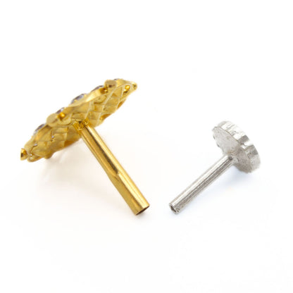 18K Real Gold Pink White CZ Divine Nose pin nose ring Push Pin