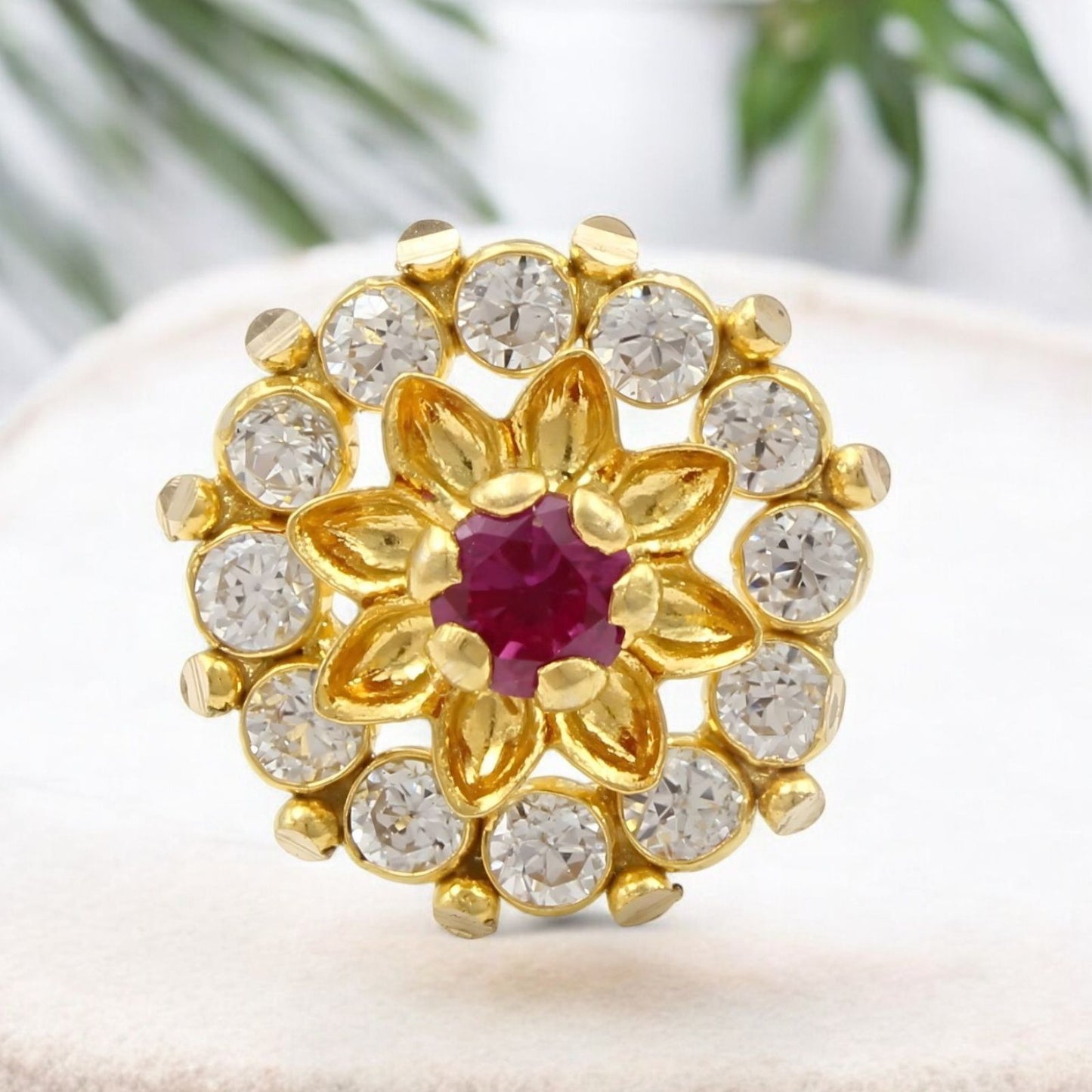 Party wear 18K Real Gold Pink White CZ Nose pin nose ring Push Pin