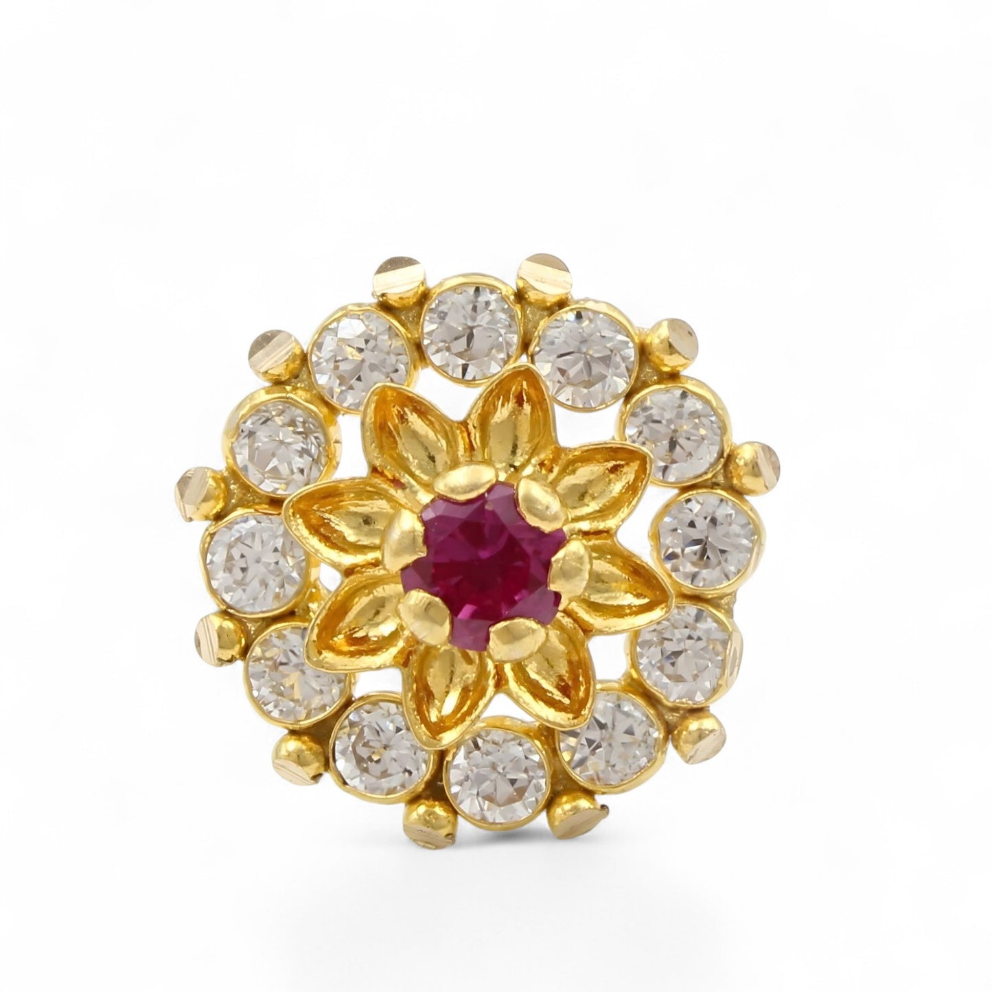 Party wear 18K Real Gold Pink White CZ Nose pin nose ring Push Pin