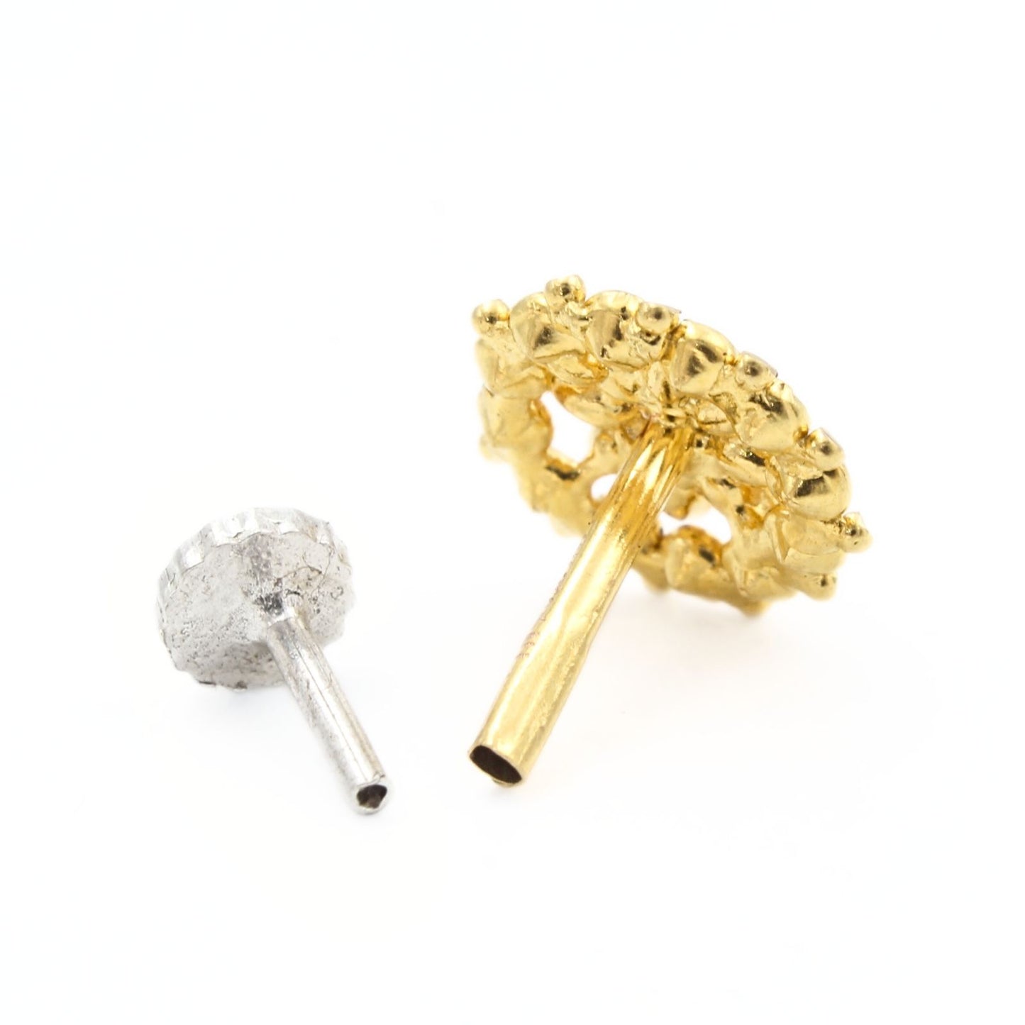 Party wear 18K Real Gold Pink White CZ Nose pin nose ring Push Pin