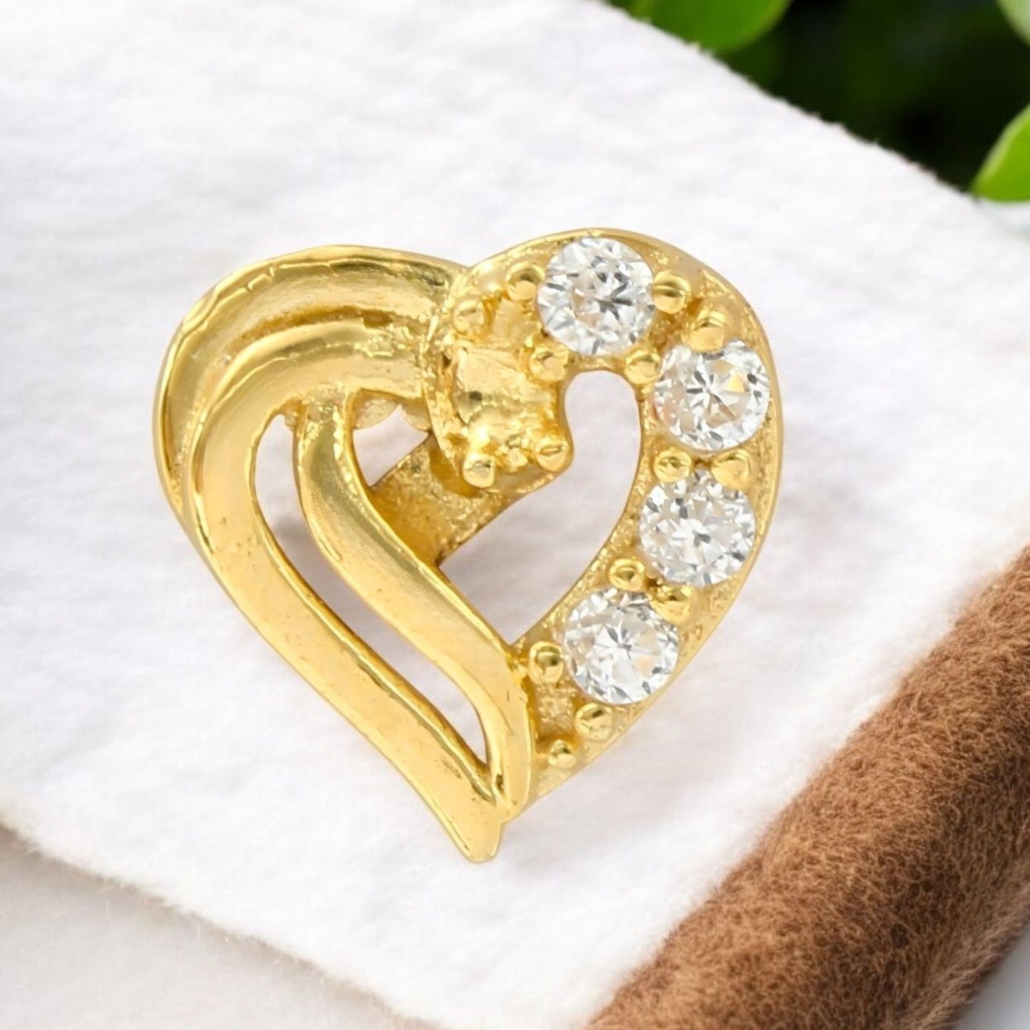 Heart shape 18K Real Gold Clear White CZ Nose pin nose ring Push Pin