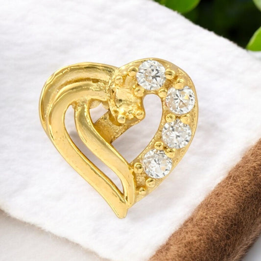 Heart shape 18K Real Gold Clear White CZ Nose pin nose ring Push Pin