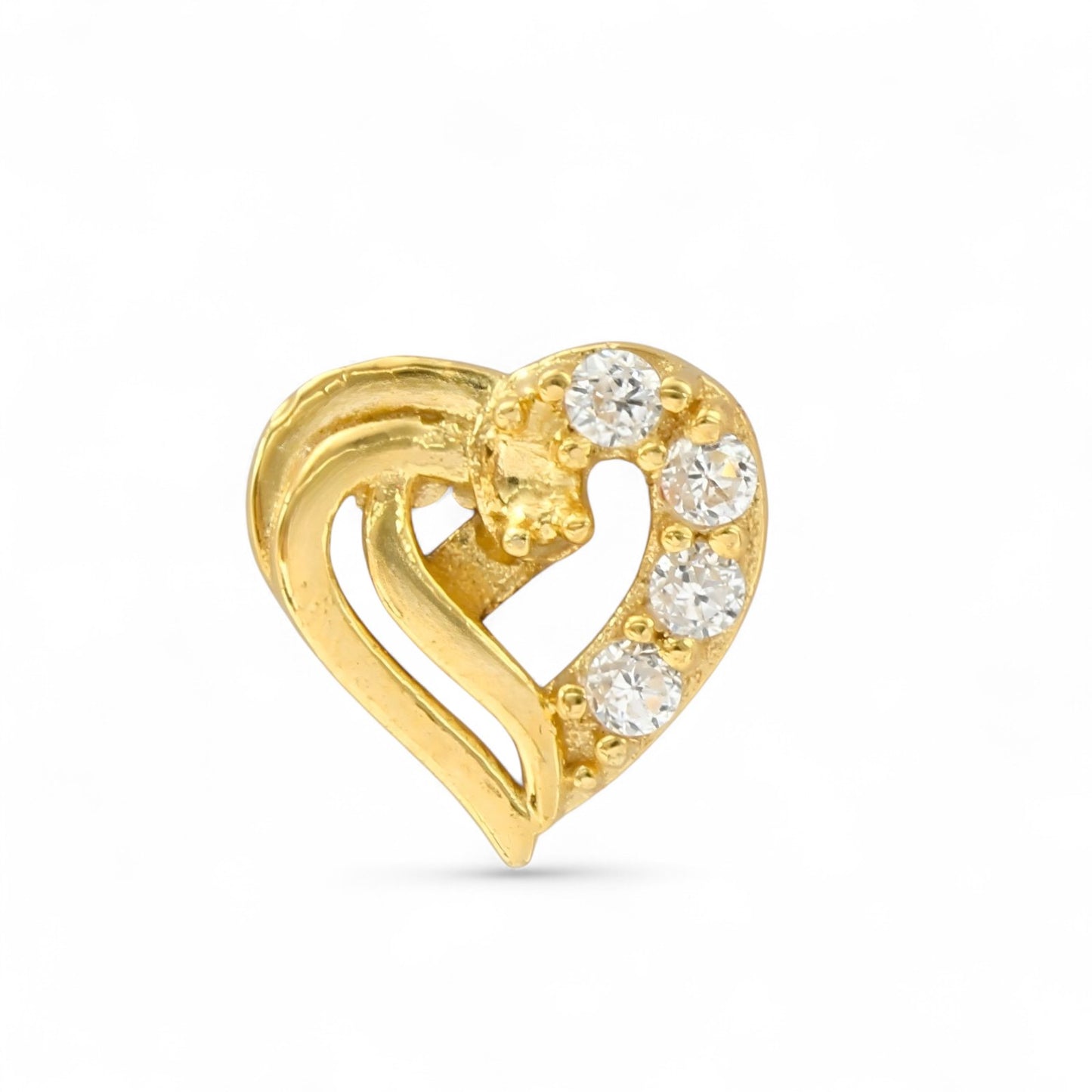 Heart shape 18K Real Gold Clear White CZ Nose pin nose ring Push Pin
