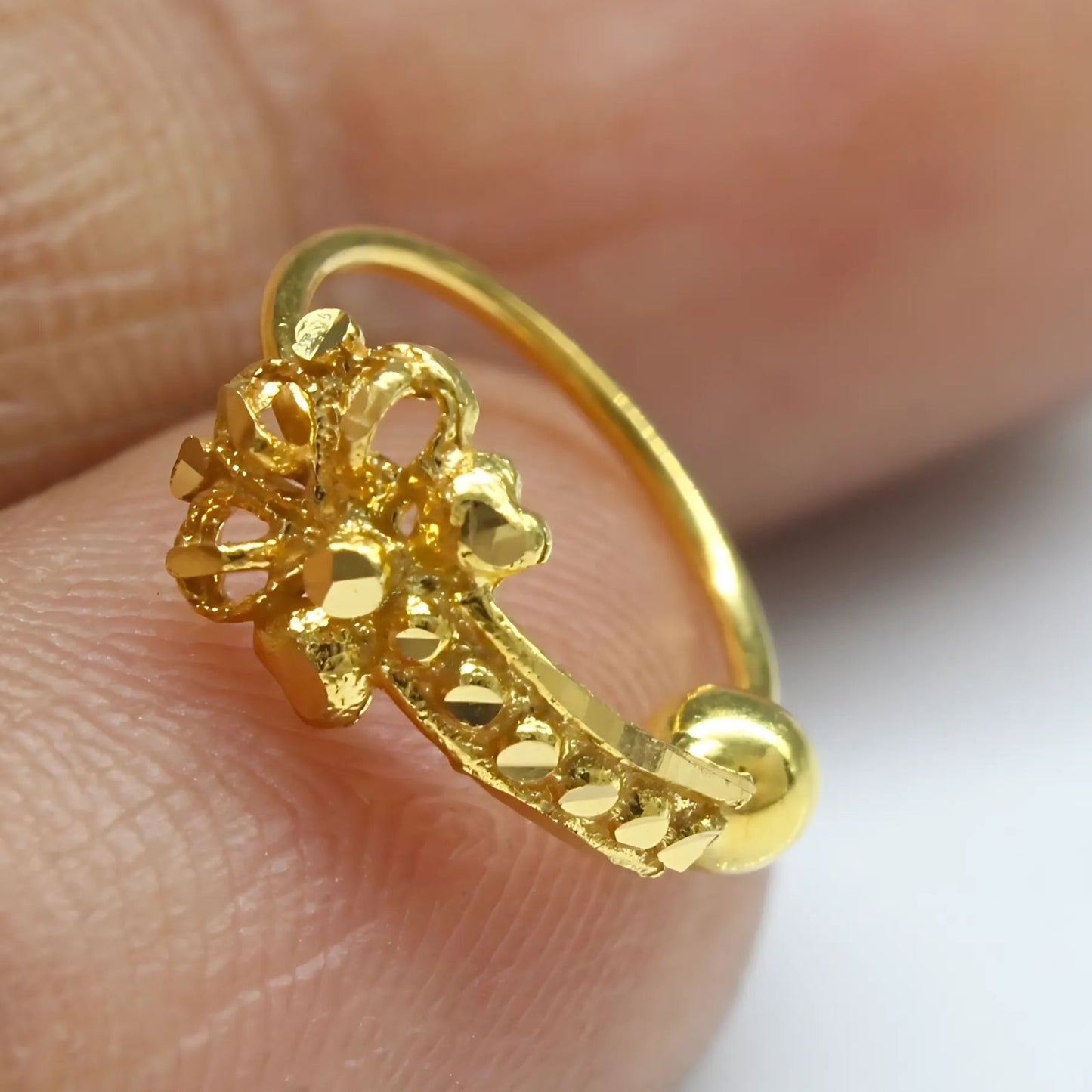 18K Real Gold cultural design handmade Nose ring Nose Hoop Ring 22g