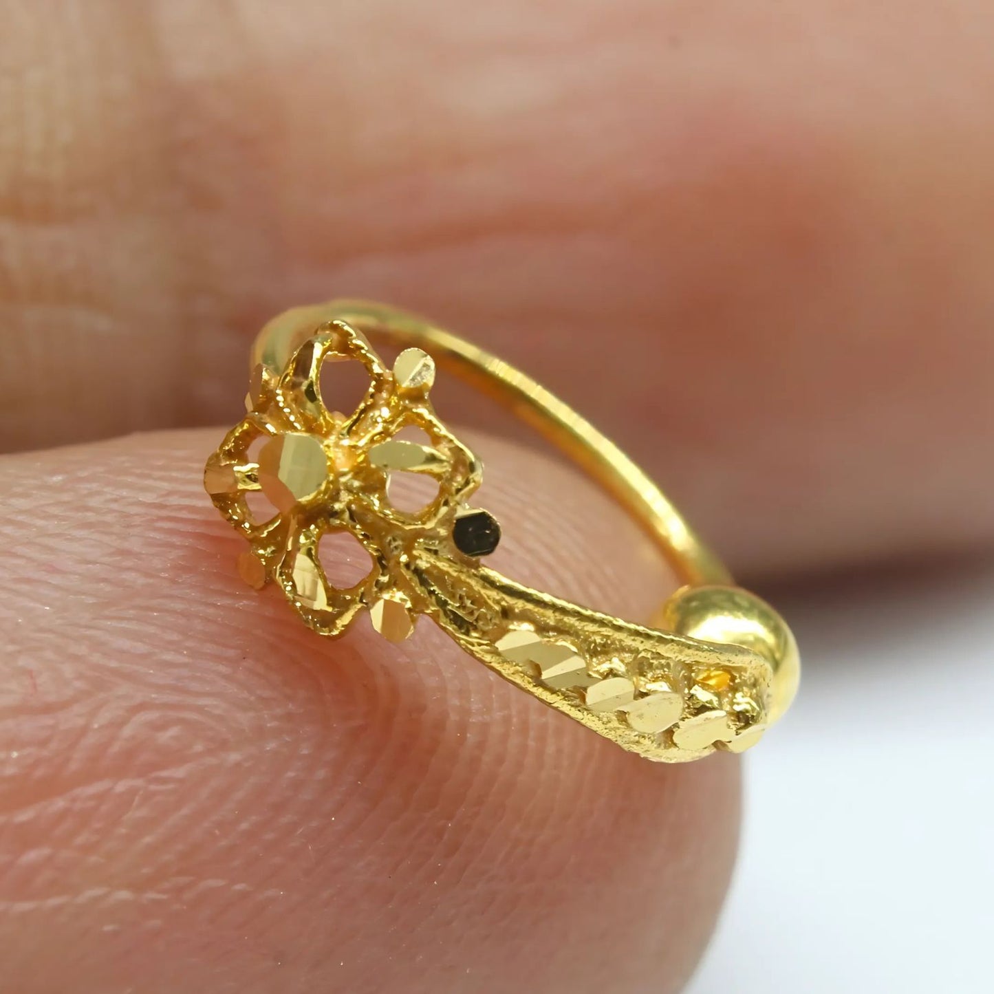 18K Real Gold women vertical design Nose ring Nose Hoop Ring 22g