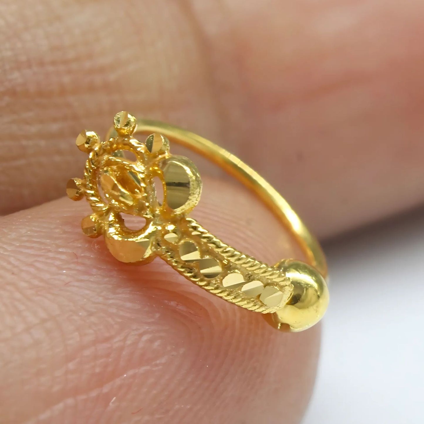 18K Real Gold women cultural design Nose ring Nose Hoop Ring 22g